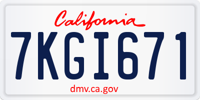 CA license plate 7KGI671