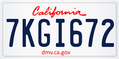 CA license plate 7KGI672