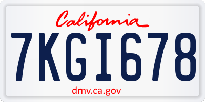 CA license plate 7KGI678