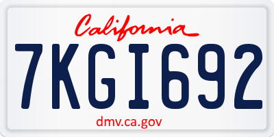 CA license plate 7KGI692
