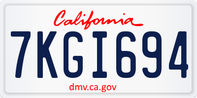 CA license plate 7KGI694