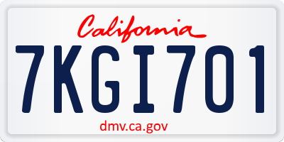 CA license plate 7KGI701