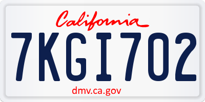 CA license plate 7KGI702