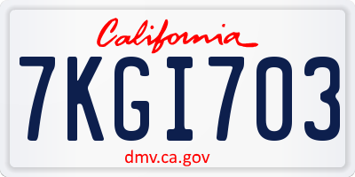 CA license plate 7KGI703