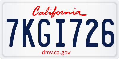 CA license plate 7KGI726