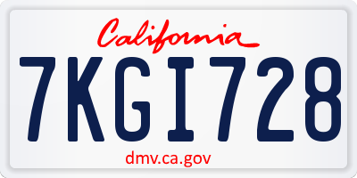 CA license plate 7KGI728