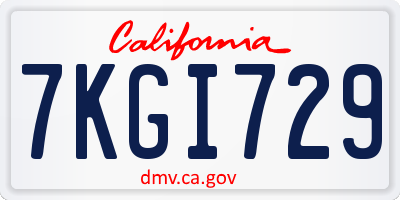 CA license plate 7KGI729