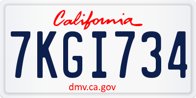 CA license plate 7KGI734
