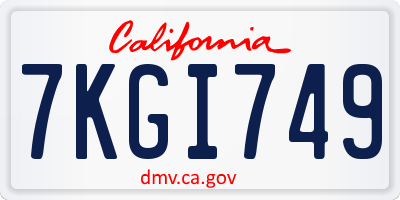 CA license plate 7KGI749