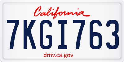 CA license plate 7KGI763
