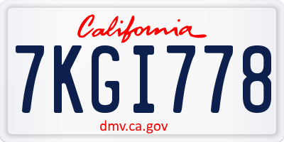 CA license plate 7KGI778
