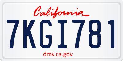 CA license plate 7KGI781