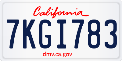 CA license plate 7KGI783