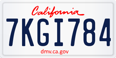 CA license plate 7KGI784