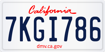 CA license plate 7KGI786