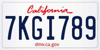 CA license plate 7KGI789
