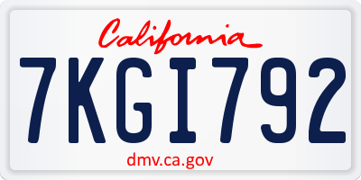 CA license plate 7KGI792