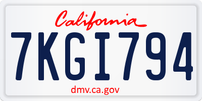 CA license plate 7KGI794