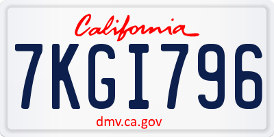 CA license plate 7KGI796