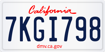 CA license plate 7KGI798
