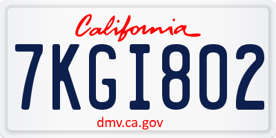 CA license plate 7KGI802