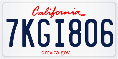 CA license plate 7KGI806