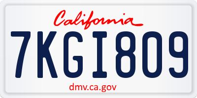 CA license plate 7KGI809