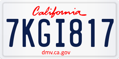CA license plate 7KGI817