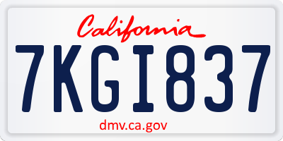 CA license plate 7KGI837