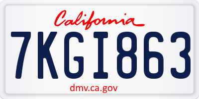 CA license plate 7KGI863