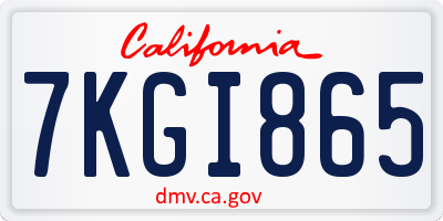 CA license plate 7KGI865