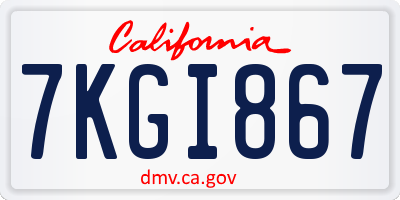CA license plate 7KGI867