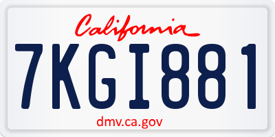 CA license plate 7KGI881