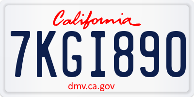 CA license plate 7KGI890