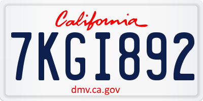 CA license plate 7KGI892