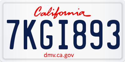 CA license plate 7KGI893