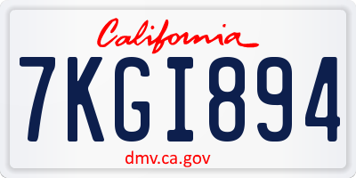 CA license plate 7KGI894