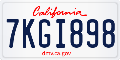 CA license plate 7KGI898