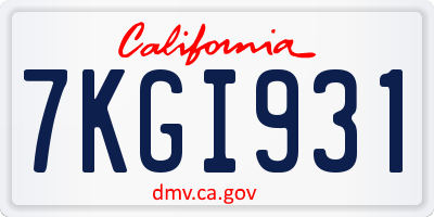 CA license plate 7KGI931