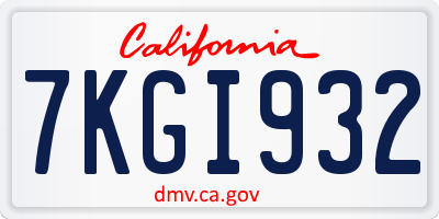 CA license plate 7KGI932