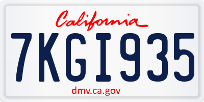CA license plate 7KGI935