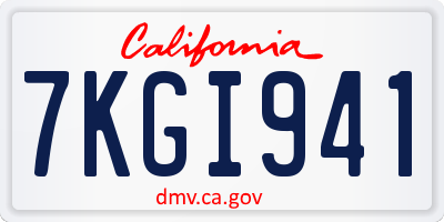 CA license plate 7KGI941