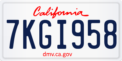 CA license plate 7KGI958
