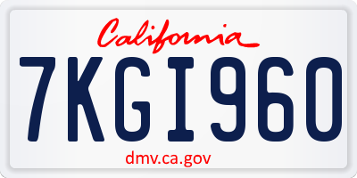 CA license plate 7KGI960