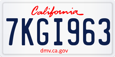 CA license plate 7KGI963