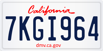 CA license plate 7KGI964
