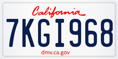 CA license plate 7KGI968