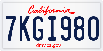CA license plate 7KGI980