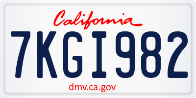 CA license plate 7KGI982
