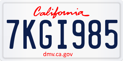 CA license plate 7KGI985